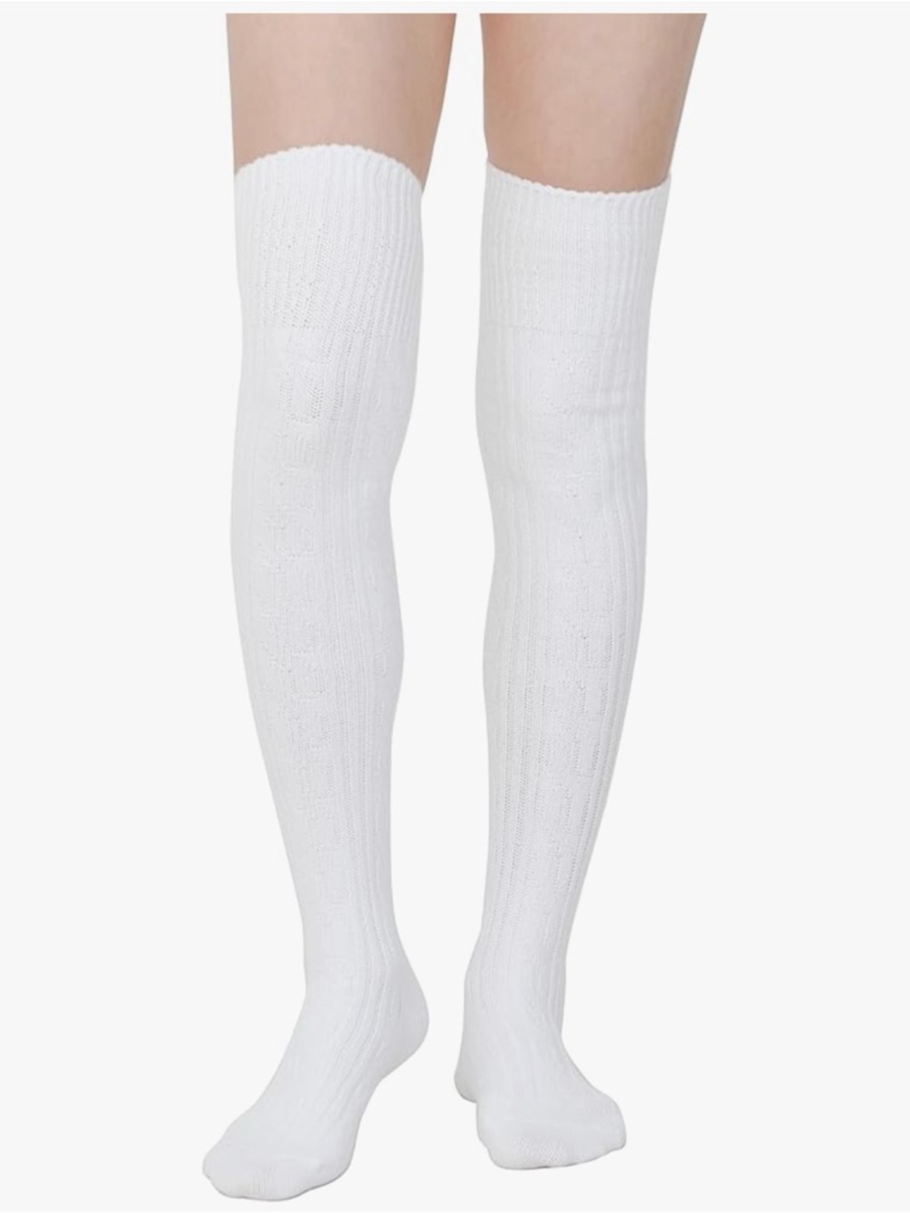 Classic White Over-The-Knee Ribbed Socks